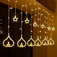 One94Store Deep Diya Curtain Decorative LED String Lights – 3 Meter Warm White Plug-in Lights with 108 LEDs, 6+6 Diya Design