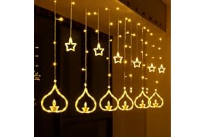 One94Store Deep Diya Curtain Decorative LED String Lights – 3 Meter Warm White Plug-in Lights with 108 LEDs, 6...