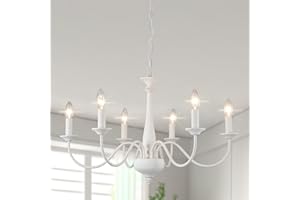 ‎LXWNYY Vintage Kronleuchter Antik Weiß, Französisches Landhausdesign, 6-Flammig, Bauernhaus, Rustikale Retro-Pendelleuchte, Industrial Hängeleuchte für Wohnzimmer, Küche, Esszimmer, Flur, Schlafzimmer