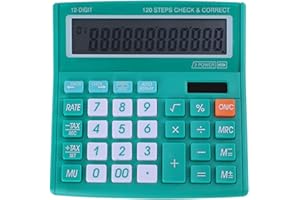 WZIOEPUL Desktop Calculator 12 Digit with Solar Power and Easy to Read LCD Display, Big Buttons, for Home, Office, School, Class and Business, 4 Function Calculators, with Battery (Green)