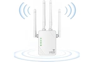 AILKIN Répéteur WiFi Amplificateur Wi-FI Blanc 1200Mbps Dual Band 2.4G/5G, Amplificateur de Signal Wi-FI, 2 Ports LAN/WAN, 4 antennes, Extension WiFi pour la Maison et Le Bureau, Répéteur/Routeur/AP