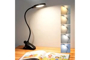 Akynite 36 LED Lampe de Bureau Pince Rechargeable, 5 Couleur et 5 Intensité, Lumière de Lit Tactile & Dimmable pour Enfants, Lampe de Lecture au Lit Portable, Noire