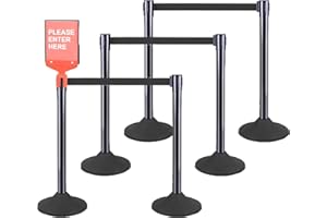 [Confezione da 6] ZincOrange Posti Barriera, Stendardi Neri con Cintura Retrattile da 3 Metri, Base Pesante per Hotel, Esposizioni, Aeroporti, VIP, Red (nero)