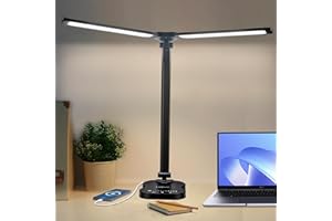 ‎LQWELL LQWELL® Lampa biurkowa LED z podwójną końcówką o zmiennej intensywności, 5 kolorów i 10 jasności, bezpieczna dla oczu lampa do czytania, sterowanie dotykowe i funkcja pamięci, timer