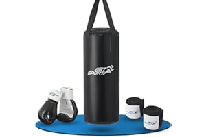 ArtSport Sac de Frappe Enfant avec Gants remplis et Suspendus, Ensemble Punching Ball 10 kg avec Bandages et Support Plafond - Dès 6 Ans - Ensemble de Boxe Sac de Boxe Kickboxing