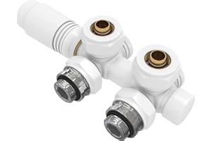 EMKE Válvula de radiador con termostato, válvula para radiadores y secadores de toallas, universal para válvulas angulares y rectas, G1/2", Blanco, 1 pieza