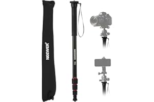 NEEWER 169cm Kamera Einbeinstativ, leichtes Aluminium Reise Monopod für DSLR Camcorder Foto Videoaufnahmen, 1/4" und 3/8" Schraubenadapter, Einbein Stativ, Selfie Stick, Trekkingstock, Max. 10kg, TP42
