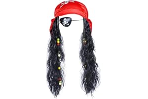 MAKFORT Costume de Pirate perruque halloween costume noir bouclé pirate perruque avec masque oculaire turban set Party accessoires enfants garçons filles adultes