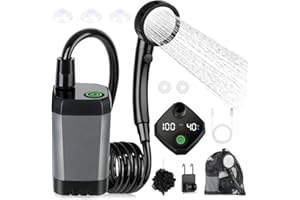 Spopal Portable Shower for Camping, 6000mAh Rechargeable Camping Shower Pump with Intelligent LED Display, 4 Spray Modes, IPX7 Waterproof Outdoor Shower Kit for Hiking, Travel, Car, Pet