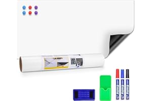 JEFURE Magnetische Whiteboard Folie, 40×80cm Magnetfolie Selbstklebend, Abwischbares Whiteboard Magnetisch mit Marker und Schwamm, DIY Magnettafel für Glatte Oberflächen in Schulen, Büros und Haus