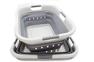 SAMMART Wäschekorb mit 3 Griffen, zusammenklappbar, aus Kunststoff, 41 l (2, Grau/Dunkelgrau)