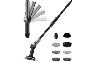 HOTO Cepillo Eléctrico de Limpieza para el Hogar, Ángulo Ajustable, Mango Extensible, IPX7, 8 Cabezales de Cepillo de Limpieza Reemplazables, para Baños, Azulejos y Productos de Limpieza
