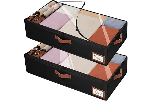 2 förvaringslådor under säng 85x45x15 cm svarta | Vikbara lådor med fönster för kläder och filtar. Praktiska med handtag