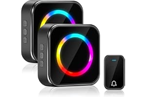 Pohicoo Sonnette sans Fil Exterieur Etanche, Sonnette sans Fil Longue Portée de 400M avec 2 Récepteurs Enfichables et 1 émetteur,63 Mélodies 4-Niveaux, Lumières LED Colorées