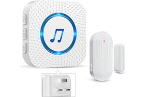SANJIE Wireless Door Open Alarm Sensor Chime, 800FT Operating Range 55 Ringtones 5 Volume Level with LED Indicator,Door Alarm for Home Store Office Security When Opens,1 UK Plug-in Receiver 1 Sensor