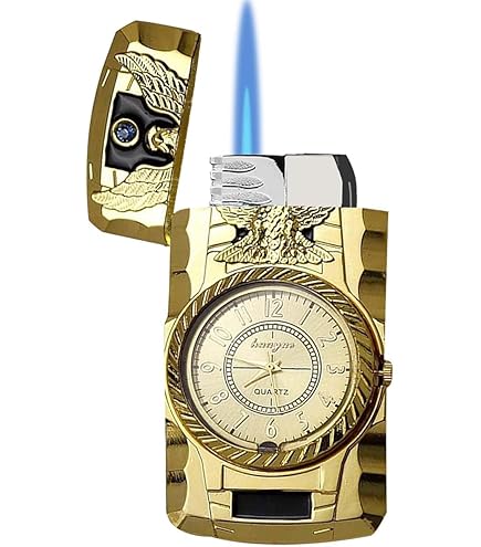 Behogan Jet Feuerzeug Mit Uhr - 2 Stück, Winddicht, Nachfüllbar, Metall, 75mm Größe