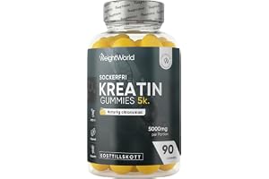 Kreatin monohydrat gummies – 5000 mg kreatin per portion – 90 sockerfria gummies – utsökt citron-smak – icke-GMO – WeightWorld