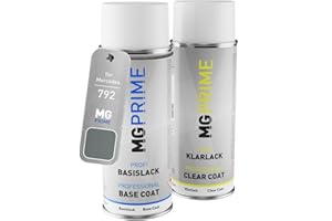 MG PRIME Vernice per auto Kit di bombolette a spruzzo per Mercedes 792/9792 Palladiumsilber Metallic/Palladium Silver Metallic Vernice di base vernice trasparente 400ml