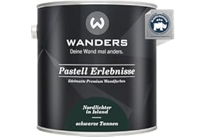 WANDERS24 Wanders Pastell Erlebnisse 2,5L - Schwarze Tannen/Dunkles Grün - Edelmatte Wandfarbe! Küchenmöbellack und Möbelfarbe. Kreidefarbe für Holz & mehr. Hohe Deckkraft, schnell trocknend