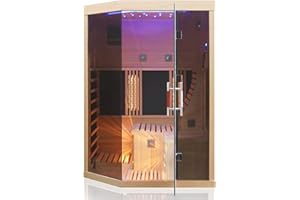 Dewello® Infrarotsauna Infrarotkabine Ottawa 140x120 1-2 Person Vollspektrumstrahler Bodenstrahler LED-Farblicht aus Hemlock Tannenholz, Bluetooth FM MP3 USB