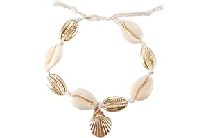 RAMONI Shell Ankle,Shell Necklace,Shell Jewellery,Sea Shell Necklace,1 Pcs,Adjustable Shell Bracelets,Natural Shell,Shell for Men Women Girls Hawaiian Jewelry,Hawai Style for Women,Beach Bracelet Golden