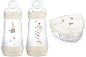 MAM BABYARTIKEL MAM Set - Anti Colic Flasche 260ml 2 Stück mit Sauger Gr.1 & Milchpulverspender - Neutral