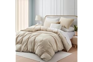 ‎BOQINGZHU Boqingzhu Baumwolle Bettwäsche 200x220cm Beige Creme Taupe Einfarbig Uni Ästhetik Doppelbett Weich Renforce Baumwollbettwäsche Bettbezug 200x220cm und 2 Kissenbezüge 80x80cm mit Reißverschluss