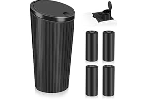 KILDOWS Bote de Basura para Coche, Mini Cubo de Basura del Vehículo con Tapa Negro Impermeable Papelera Portátil Pequeño con 4 Rollos de Bolsas de Basura Accesorios Interior para Coche Oficina Hogar