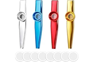 XOXVURI 4 Piezas Kazoo Pitos de Carnaval, Aleación de Aluminio Metal Kazoo, Kazu Instrumentos Musicales con 8 Membranas Flauta para Adultos, 4 Colores