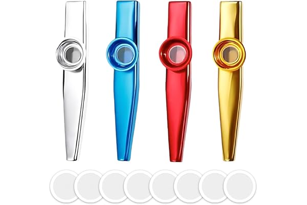 XOXVURI 4 Pièces Instruments de Musique Kazoo, en Alliage d'aluminium, pour Cadeaux de Fête, Flûte Nasale pour Enfants, Amateurs de Musique, Débutants, 4 Couleurs