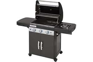 Campingaz Gasgrill 3 Series Classic EXSE, BBQ Grill mit 3 Edelstahl-Brennern und Seitenkocher, Standgrill mit Deckel und Thermometer, InstaClean Reinigungssystem und Culinary Modular System