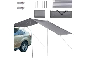 KAMANAN Car Awning Canopy Awning with Pole,210D Oxford Anti-UV Waterproof for Car SUV Universal Tent Canopy Canopy Shade Sun Shelter,Caravan Sun Canopy(grey, 300cm*200cm)
