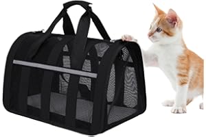 Treer Transportin Gato, Trasportines Gato con Malla Cuatro Lados, Bolsa Transporte Transpirable para Mascota, Plegable Bolso de Transportin para Gatos y Perros