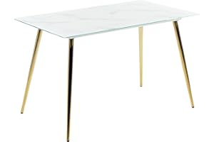 ‎BELIANI Beliani Esstisch temperiertem Glas mit glänzender Platte Marmor Effekt Golde Beine Mulga