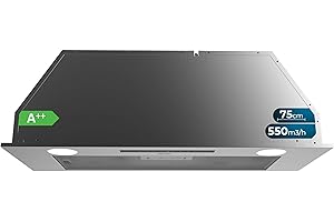 Cecotec Einbau-Dunstabzugshaube, 75 cm Bolero Flux IT 755500 Inox A++. Motor 70W, 3 Leistungsstufen, Niedriger Energieverbrauch, Edelstahlfinish, Absaugung 550m³/h, Touch-Bedienung, Booster