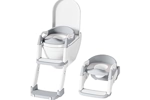 CAREHABI Réducteur Toilette Enfant avec Marche, 2 IN I Toilette Pot WC Bebe Enfant Réducteur WC Enfant, Bébé de Siege Reducteur, Réglable en Hauteur et Pliable