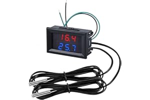 FBBULES Termómetro Digital con 2 Sondas de Metal Impermeable, DC 4-28V LED Medidor de Temperatura de Pantalla Dual -55 ~ + 120 ℃ Temperature Meter, Cable:2m, Rojo&Azul