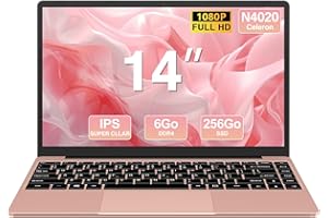 WOZIFAN Ordinateur Portable Win11 PC Portable 14" 256 Go SSD Celeron Up to 2.8Ghz Soutien Extension 1TB léger 1080 2.4G+5G WiFi Mini HDMI inclut Souris sans Fil&AZERTY Film pour Clavier - Oro Rose