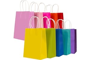 30 Stück Papiertüten 10 Farben Geschenktüten, Kraftpapiertüten mit henkel, Geschenktüten für Hochzeitsfeier, Candy Tüten zum Verpacken von Kindergeburtstag, Party, Geschenken, Feiern(15 x 8 x 21 cm)