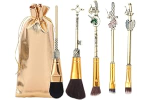 ‎WECHIP [5 Stück] Attack on Titan Anime Merch Pinselset Makeup Metallgriff für Foundation Blush Lidschatten Gesicht Concealer Eyeliner Kontur Puder Liquid Eye, Geschenk für Mädchen Frauen, Deep Gold