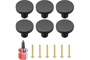 VARHHUXHA runde Schrankknöpfe, Messing schubladenknöpfe, Tür Küchenbeschläge Schrankknöpfe, Edelstahl Einlochgriff mit Schrauben für Kleiderschrank, Schrank, mit einem Schraubendreher - Schwarz (6 Stück)
