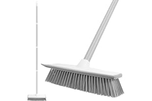 Jubor Spazzola per Pavimenti 2 in 1, 136cm Raschia e Spazzola con Manico Lungo, Spazzola per Pavimenti a Setole Rigide Telescopica per Doccia per la Pulizia di Bagno, Patio, Cucina, Garage