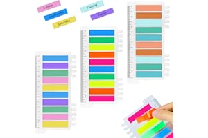 SKAAISONT 600 Pcs Sticky Tabs, Repositionable Index Tabs, Writable Page Markers Tabs with Ruler for Reading Notes, Books, Classify Files, Office Supplies(3 Pack - Morandi, Coloured, Fluorescent)