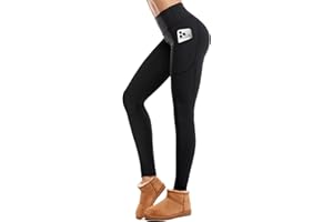 CAMBIVO Women's Thermal Fleece Lined Leggings, High Waisted Tummy Control Pockets, Warm Winter Yoga Pants for Running, Hiking, Lounge