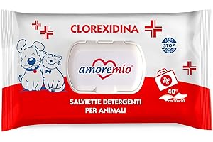 AMORE MIO 560 Salviette Igienizzanti alla Clorexidina Extra Large, Igienizzanti e Purificanti, per il Manto di Cani, Gatti e Animali Domestici, Disinfettanti, 30x20 cm - 14 Confezioni da 40 Salviettine