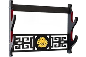 FOXSMZZ Soporte de espada Katana Montaje en Pared Samurai Espada Marco Pantalla Marco Rojo Terciopelo China Dragón Estilo (2 Capas)