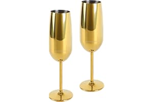 ECHTWERK Set di flute da champagne a 2 pezzi, acciaio inox, edizione oro, 250 ml, 22,5 x 6,3 cm