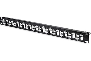 DIGITUS Panneau de brassage - Modulaire - Pour modules Keystone - 19 pouces - 24 ports - Blindé - Montage en rack 1U - Échelonné - Noir
