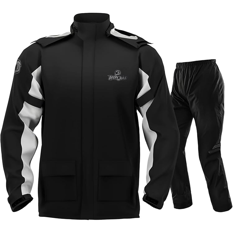Regenpak voor heren, 2-delig, waterdicht, 10.000 mm, ademend, reflecterend, licht en compact, perfect voor motorfietsers en fietsers, zwart, XL Regenpak voor heren, 2-delig, waterdicht, 10.000 mm, ademend, reflecterend, licht en compact, perfect voor motorfietsers en fietsers, zwart, XL
