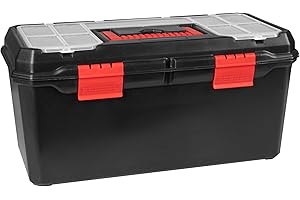 Hardys Heavy Duty Small Plastic Tool Box - Multiple Compartment Toolbox Organiser with Removable Tote Tray - Tool Chest Storage Box, 7 Compartment Box for Fixings, Hand Tools (19")